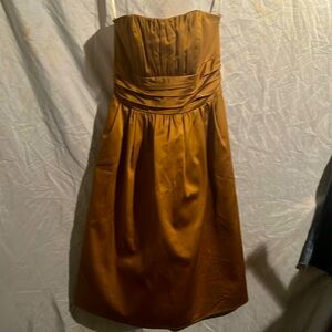 David’s Bridal strapless fern colored short ruched dress